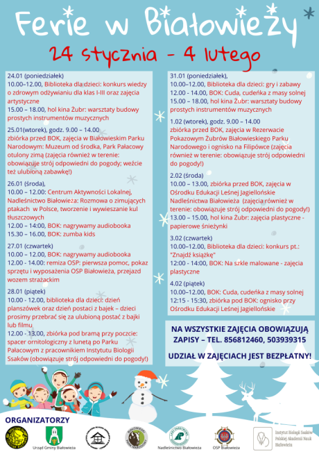Propozycje Białowieskiego Ośrodka Kultury dla dzieci i młodzieży na ferie zimowe