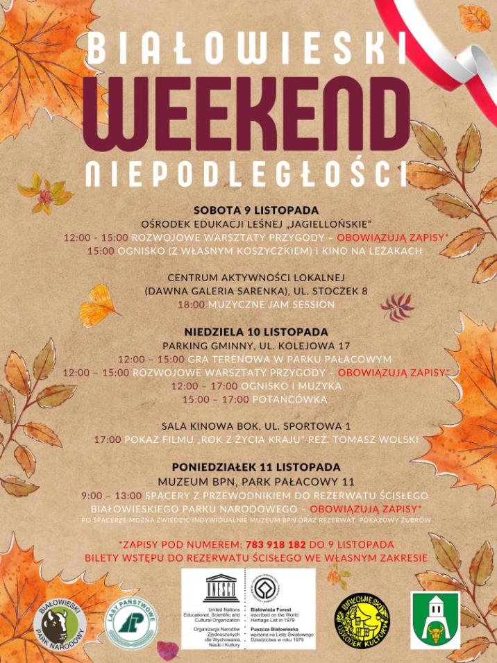 Plakat&#x20;wydarzenia&#x20;edukacyjnego&#x20;&#x22;Białowieski&#x20;Weekend&#x20;Niepodległości&#x22;